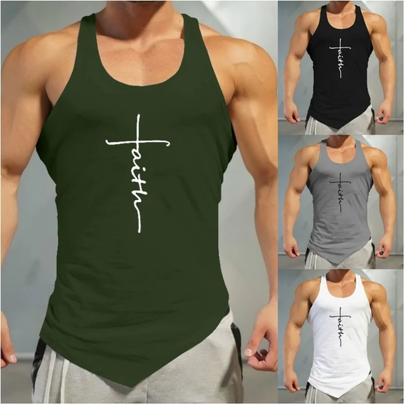 

Gym Tank Top Men Letter Printing Faith Shirt Fitness Clothing Mens Summer Sports Casual Slim Graphic Tees Shirts Vest Tops