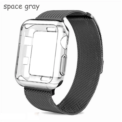 space gray Ремешок+ чехол для apple watch Band Milanese Loop apple watch 4 3 band iwatch band 42 мм 38 мм correa 44 мм/40 мм pulseira ремешок для часов - Цвет ремешка: space gray