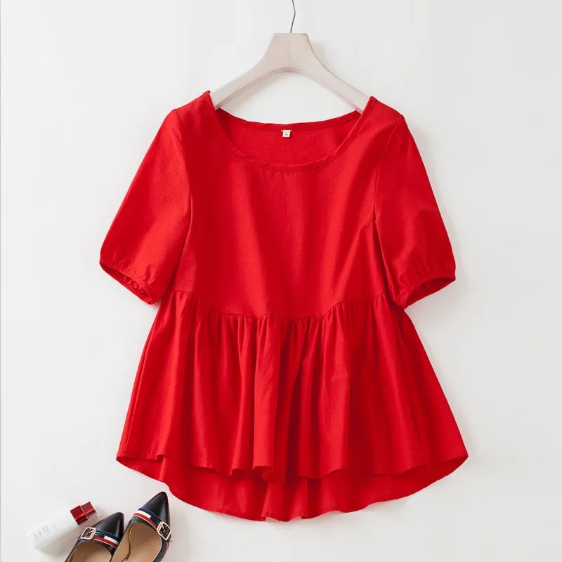 Женские футболки из хлопка и льна новинка 2021 модная рубашка с оборками рукавом до