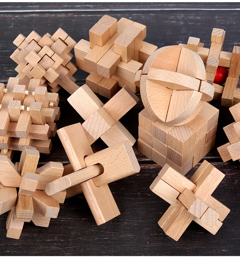 

6/9Pcs Big Size Design IQ Brain Teaser Kong Ming Lock Lu Ban Lock 3D Wooden Interlocking Burr Puzzles Game Toy For Adults Kids