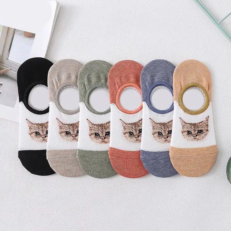 Каваи мультфильм Кот жаккардовые невидимые носки-башмачки сетчатый топ