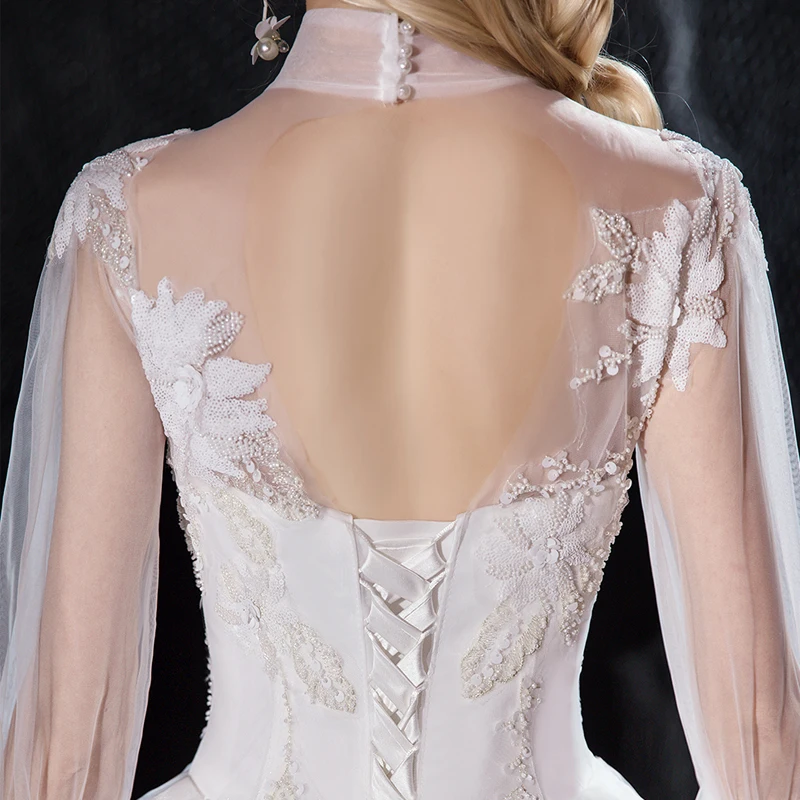 

Vestido De Noiva 2021 Elegant High Neck Wedding Dress Lace Embroidery Wedding Ball Gown Three Quarter Flare Sleeve Bridal Gowns