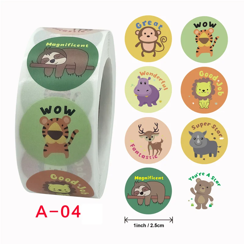 

New Kawaii Reward Sticker For Kids Cute Animal 1 Inch School Teacher Encourage Student Children Stationery