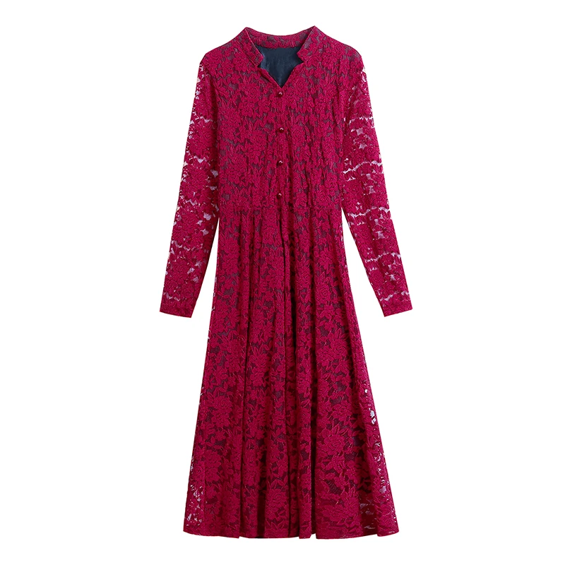 

2021 Spring Winter Plus Size Vintage Lace Midi Dresses Women Elegant Bodycon Black Maxi Dress Party Long Sleeve Runway Vestidos