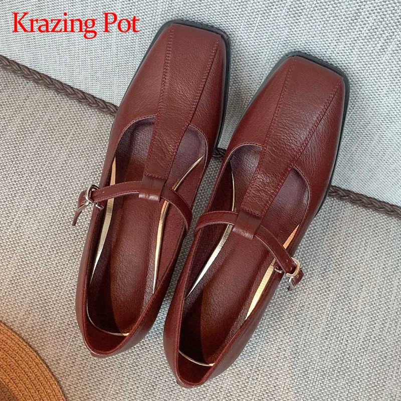 

Krazing Pot/в стиле ретро; Модная обувь из натуральной кожи с квадратным носком на толстом высоком каблуке, с ремешком и пряжкой; Три цвета; Платье...