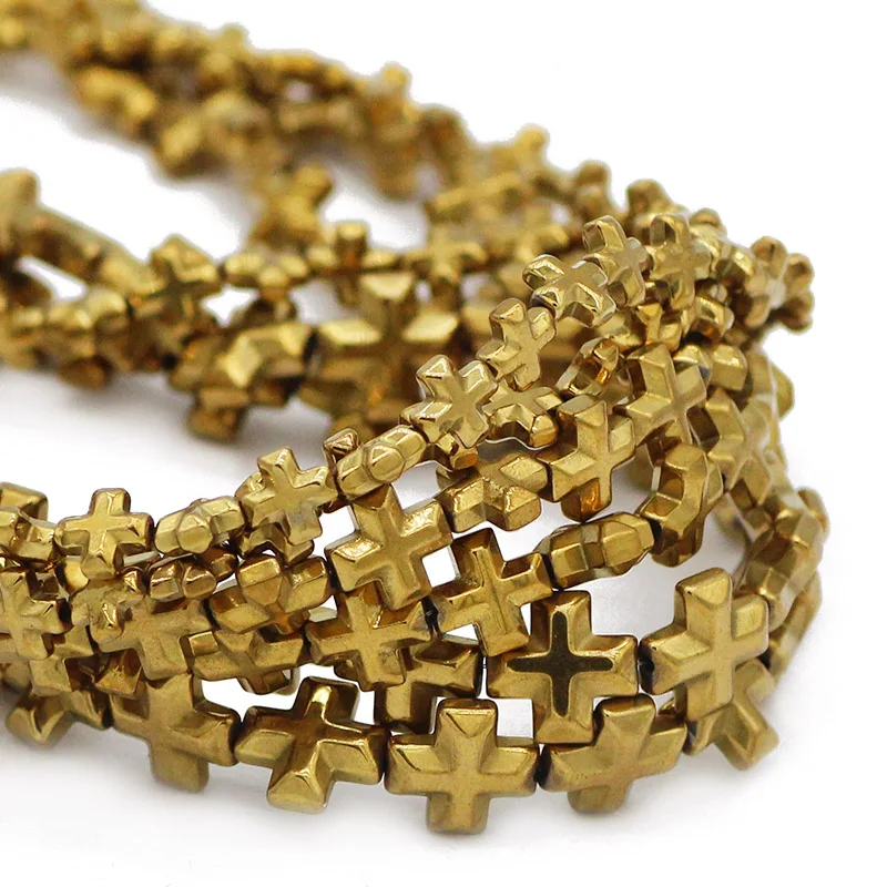 

Cross Jesus Shape Gold Natural Hematite Stone 6/8/10MM Spacer Loose Beads For DIY Jewelry Making Bracelet Necklace Findings