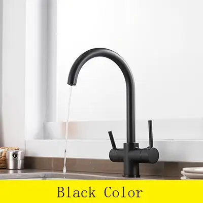 Black color Хромированные Кухонные смесители с поворотом на 360 градусов, 3 варианта фильтра для воды, водопроводные краны, твердая латунь, кухонная раковина, кран, смеситель для воды, CF-0181 - Цвет: Black color