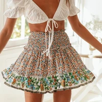 print floral beach vacation wear fashion female boho skirts 2021 women summer sexy short mini skirt new high waist ruffle skirts