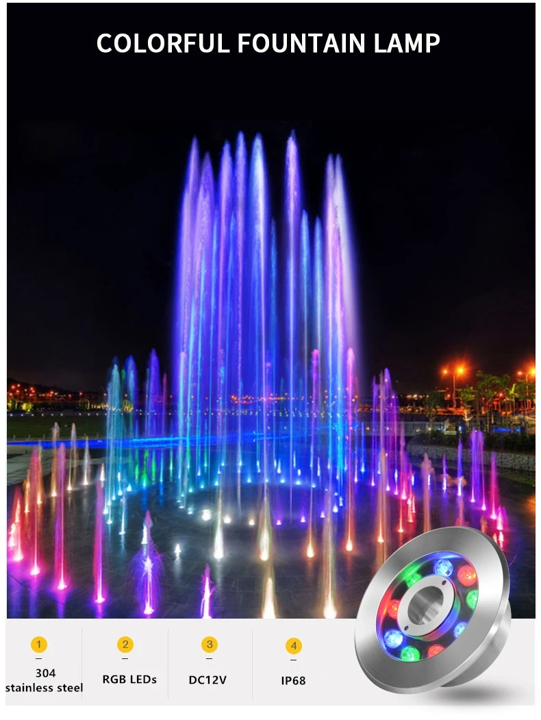 304 нержавеющая сталь светодиодный фонтан лампа IP68 Плаза 12V 24V Плавательный