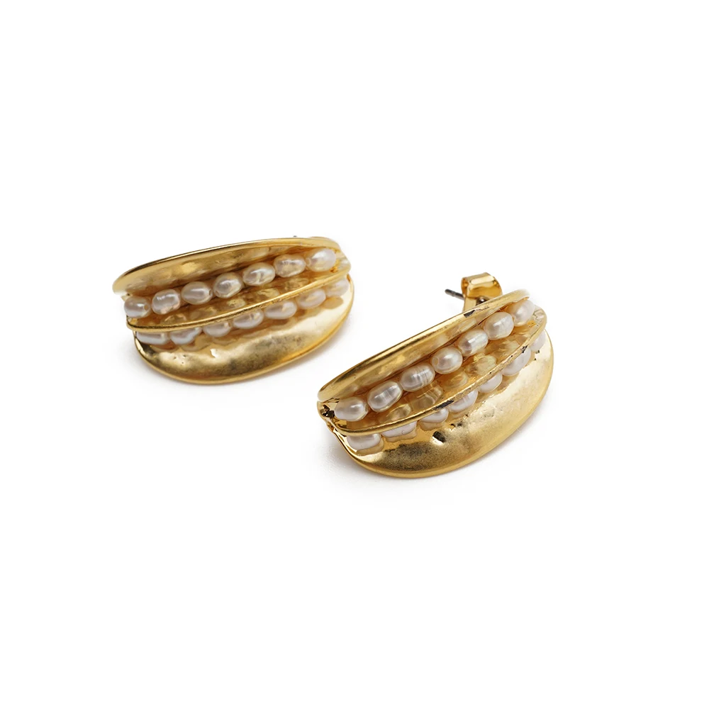 

RISPADA Gold Stylish Cute Natural Pearl Leaf Stud Earring