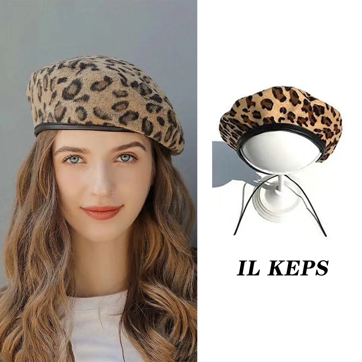 IL KEPS ผู้หญิงหมวกน่ารัก Beret Vintage หมวกสำหรับหมวกผู้หญิงเสือดาว Felt หมวกหมวกขนสัตว์ฤดูหนาวหมวก2020ผู้...
