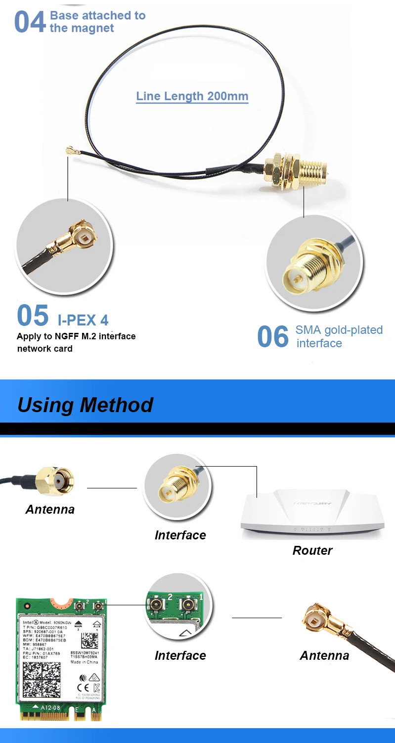 1 Pair Desktop Universal Laptop 93CM Managetic Antennas Wireless Wifi External Antenna for Laptop Wifi Card Adapter