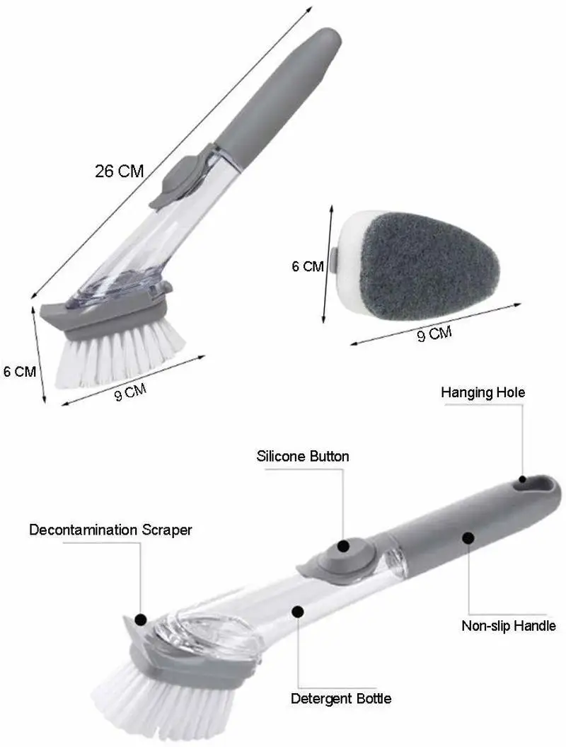 

Kitchen Cleaning Brush Scrubber Dish Bowl Washing Sponge Automatic Liquid Soap Dispenser Double Use Pot Cleaner Tool