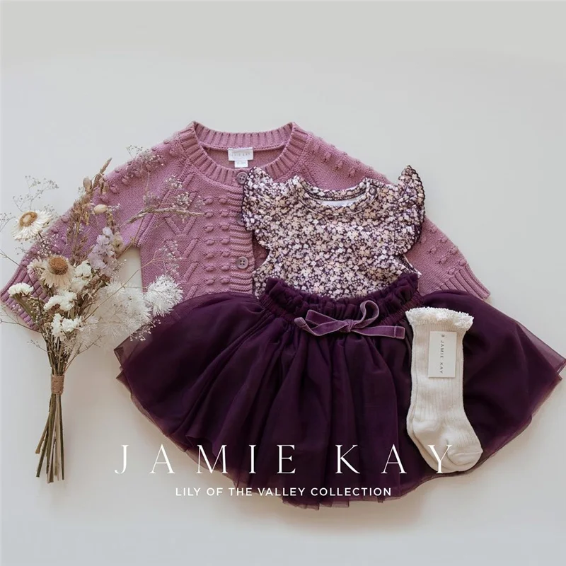 

2Pcs Baby Summer Outfits, Floral O-Neck Ruffle Fly Sleeves Romper + Elastic Tutu Skirt with Bowknot for Girls, 0-24 Months