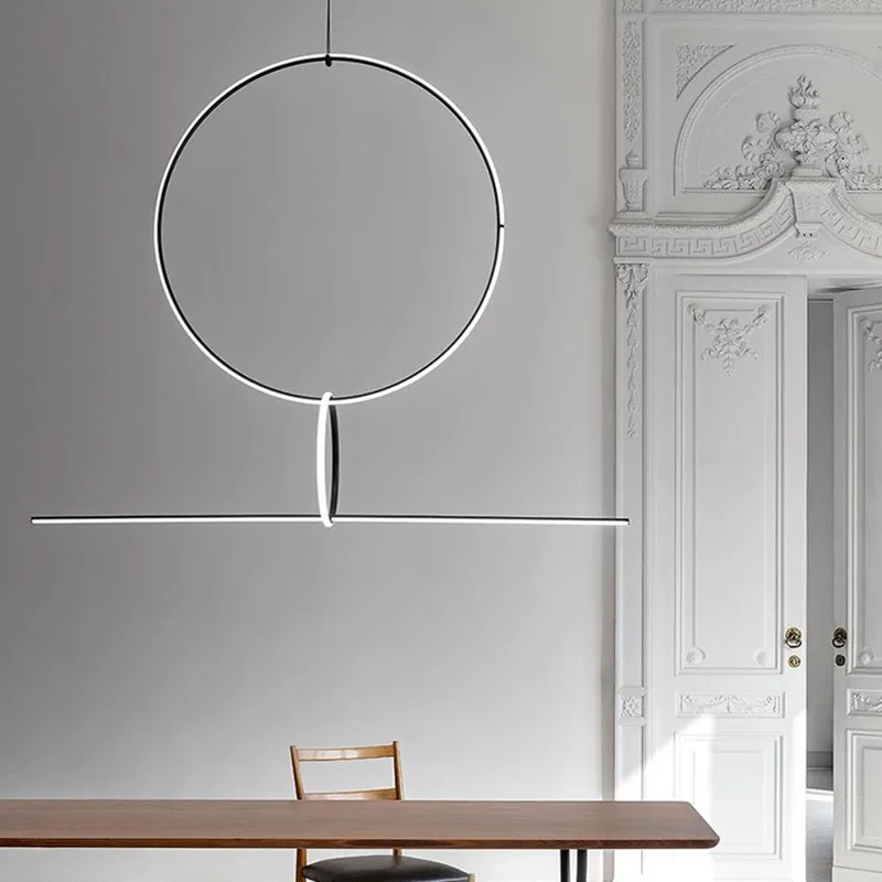 

LED Ring chandelier Geometric Arrangement Light Minimalist Line Circle Chandelier Black suspension light Dining table lights