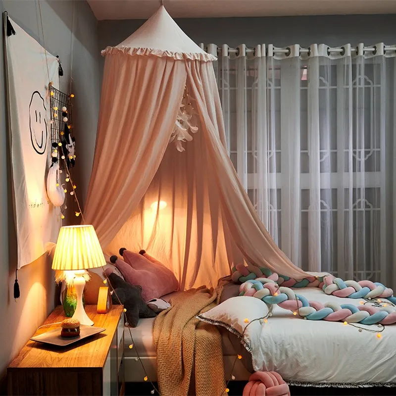 

2021 Baby Mosquito Net for Crib Shading Cloth Bed Curtain Girls Princess Hung Dome Bed Canopy Tent with Lace Cot Room Decor