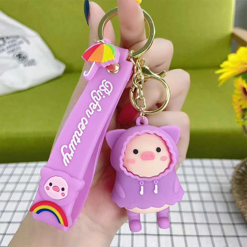 

New Fashion Cartoon Piggy Keychain 4 Style Umbrella Piggy Keyring Men's Car Keychain Woman Bag Pendant Jewelry Couple Keychain