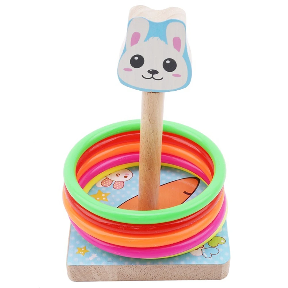 

Children Outdoor Fun Wooden Colorful Ferrule Quoits Toy Throwing Game Mini Jumping Ring Hoop Interactive Gift