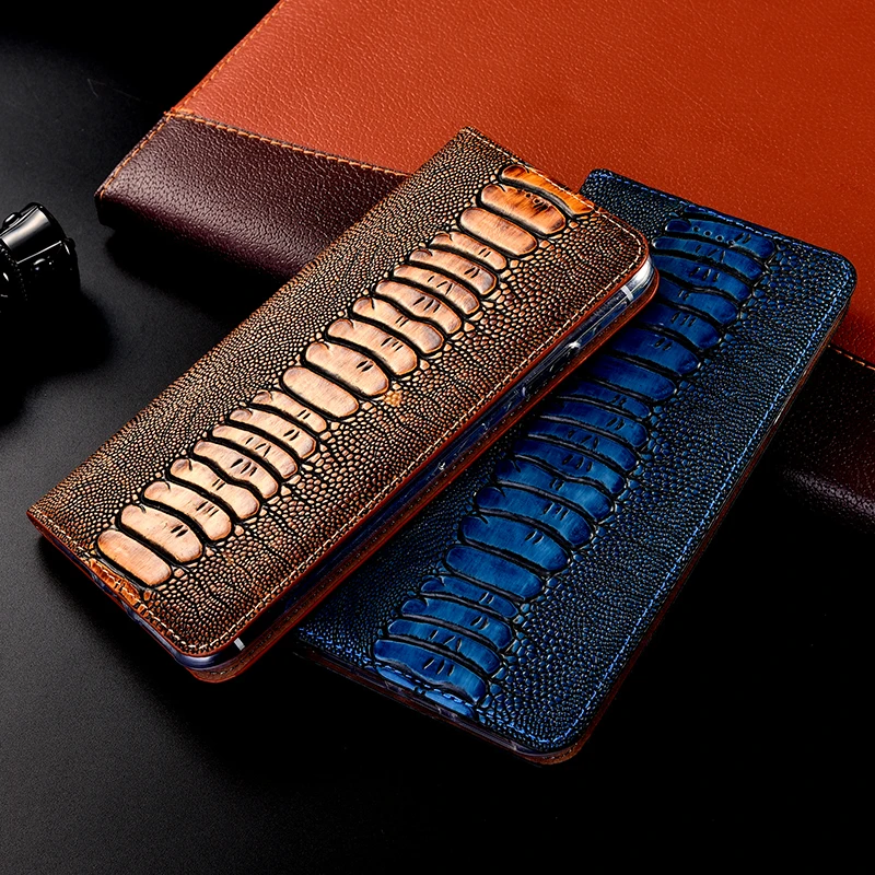

Genuine Leather Ostrich Case For huawei Honor 10X Huawei P40 Lite P30 Pro P 40 E Light 9X 10X Lite 4G 5G wallet Magnetic cover