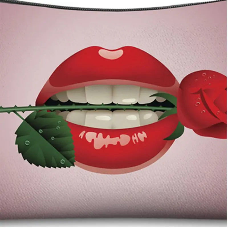 

Women Lady Travel Makeup Bag Printing Lip Rose Cosmetic Pouch Multifunction Storage Organizer J60D