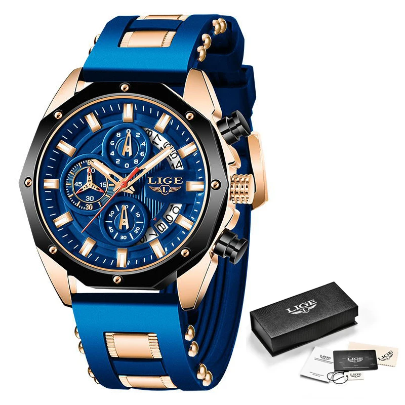 

2021 NEW Top LIGE Brand Casual Fashion Watches for Man Military Silicone Sport Watch Men Watches Chronograph relojes para hombre
