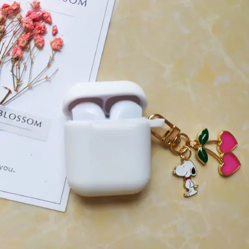Милый корейский силиконовый чехол для Apple Airpods, чехол, аксессуары, Bluetooth наушники, мультяшный защитный чехол, вишневый собачий брелок - Цвет: white