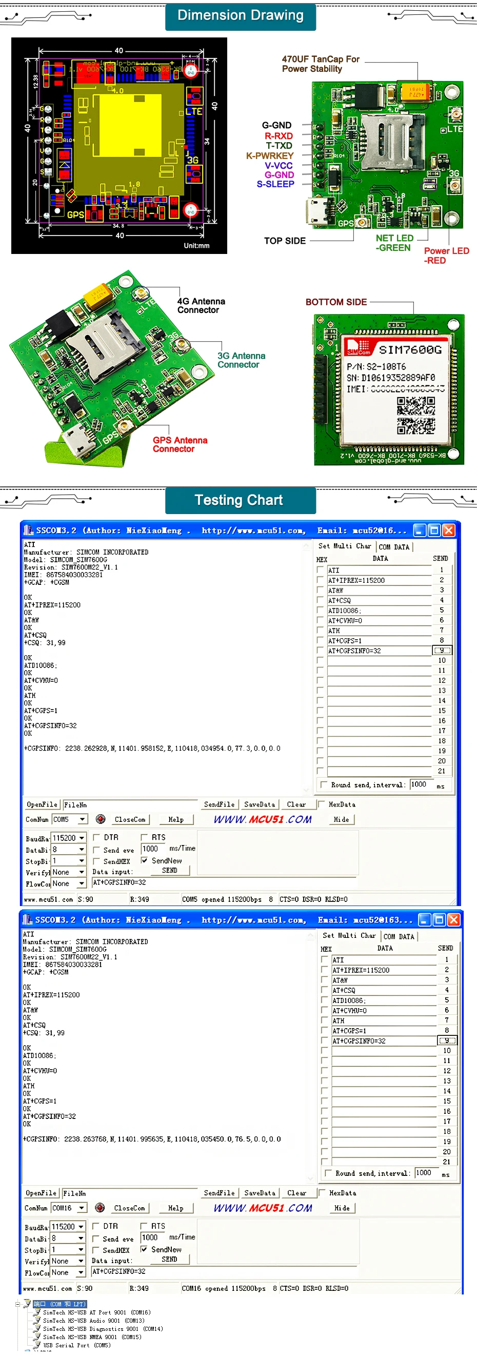 SIM7600G breakout, комплекты mini SIM7600G CAT1, плата модуля SIM7600G