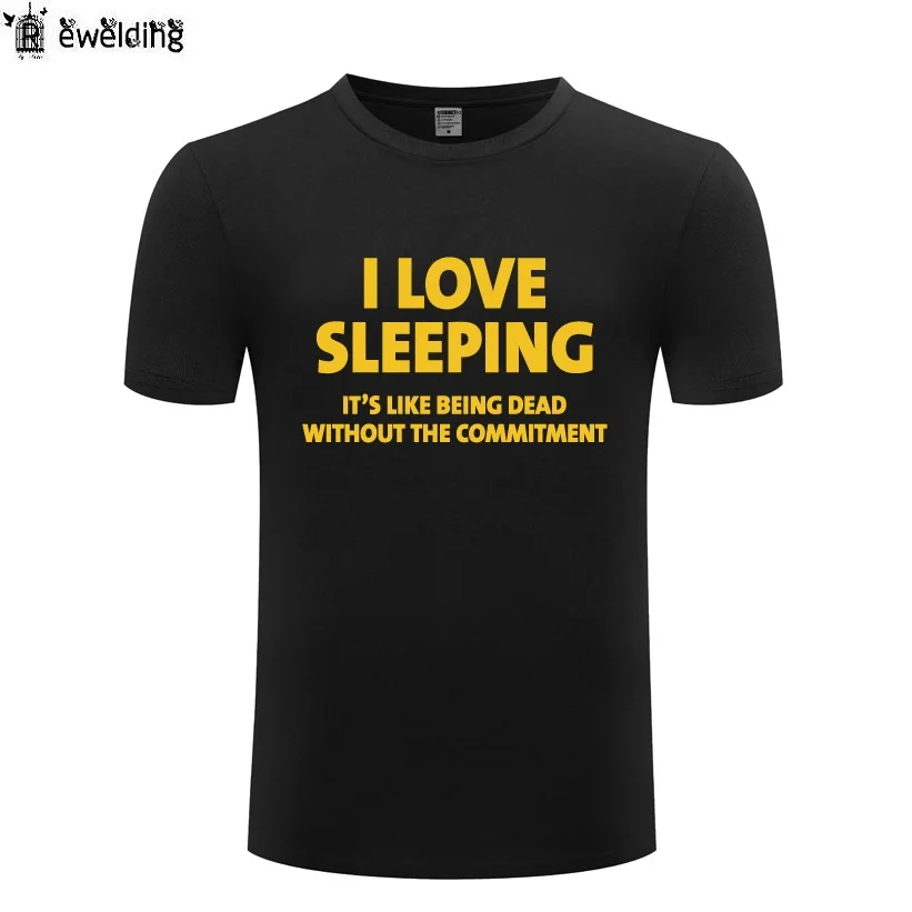 

Футболка мужская хлопковая с коротким рукавом, забавная саркастическая надпись «I Love SLEEP», уличная одежда, топ для фитнеса
