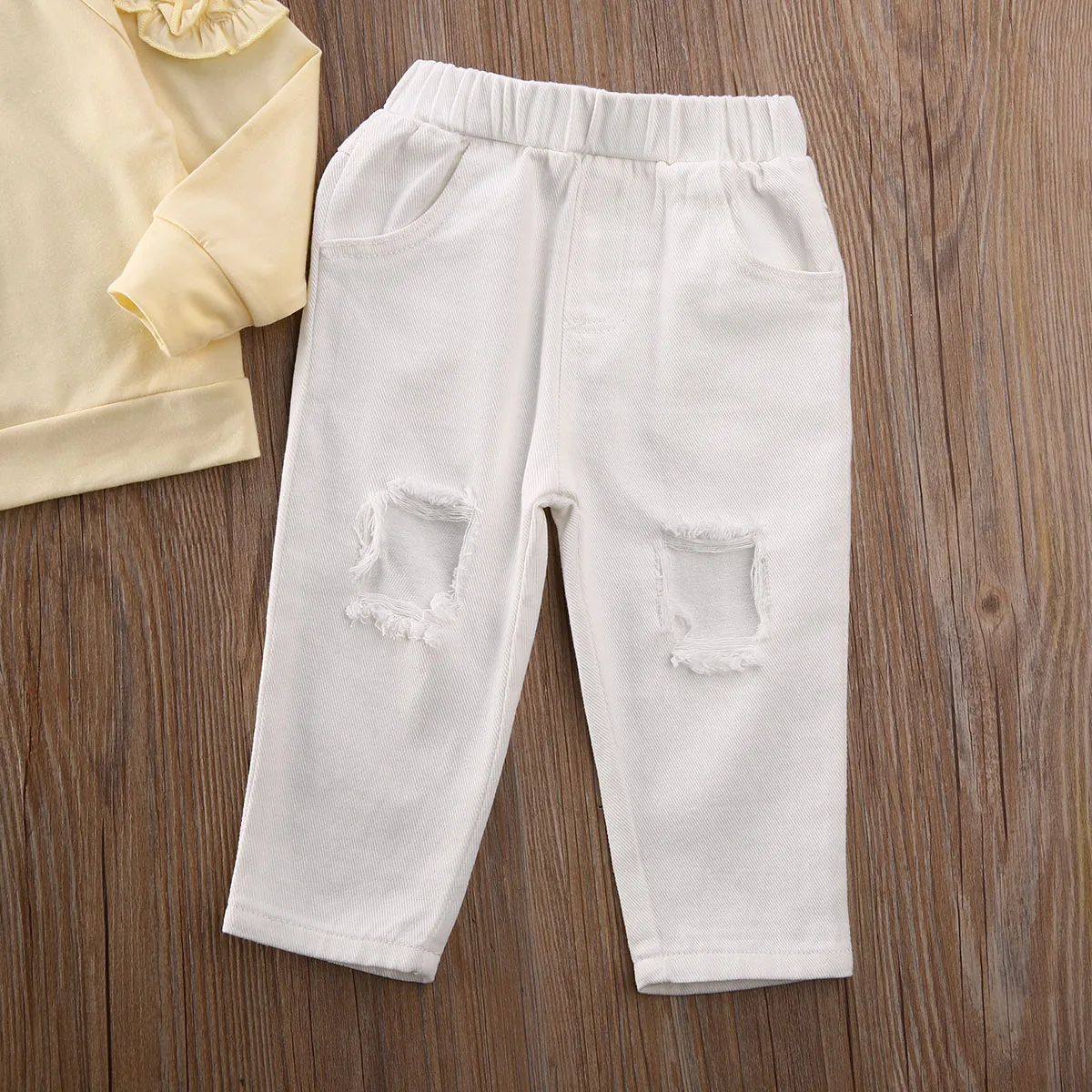 

Girl Clothes 2020 Casual Toddler Kid Baby Girl Clothes Ruffle Top T-shirt Ripped Pants 2pcs Outfit 3-7Y