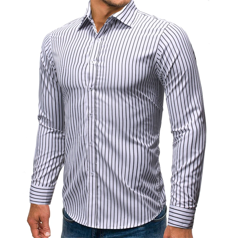 

2019 Autumn New Men's Casual Long Sleeve Shirts Male Slim Fit Black Red Striped Shirt Men Business Shirt Tops S-2XL