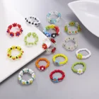 Корейское модное прозрачное акриловое цветочное кольцо ручной работы с цветными бусинами, эластичное кольцо для женщин и девушек, вечерние ювелирные изделия, подарок