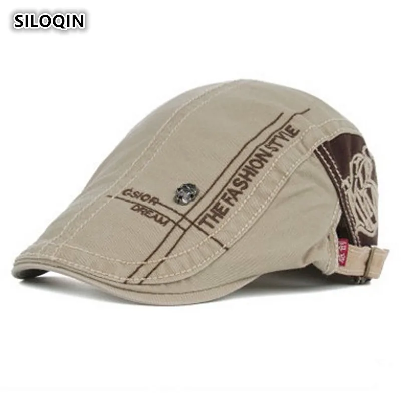 

SILOQIN High Quality Cotton Men Berets Spring Autumn Leisure Artist Retro Visor Adjustable Snapback Letter Embroidery Tongue Cap