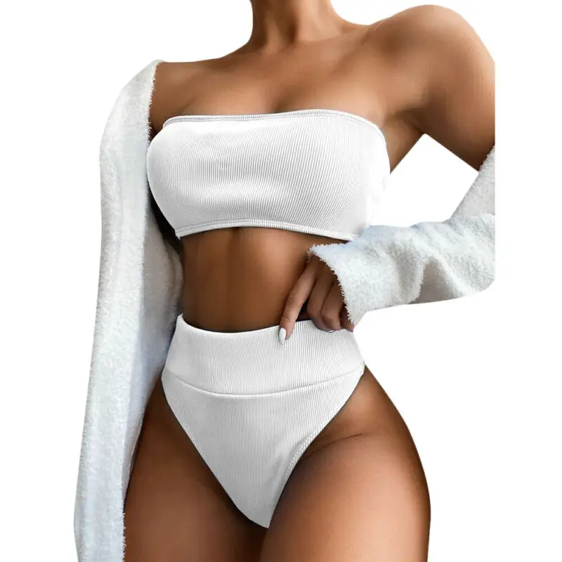

Womens Solid Color High Waisted Bikini Set Summer Bathing Suit Split Swimsuit