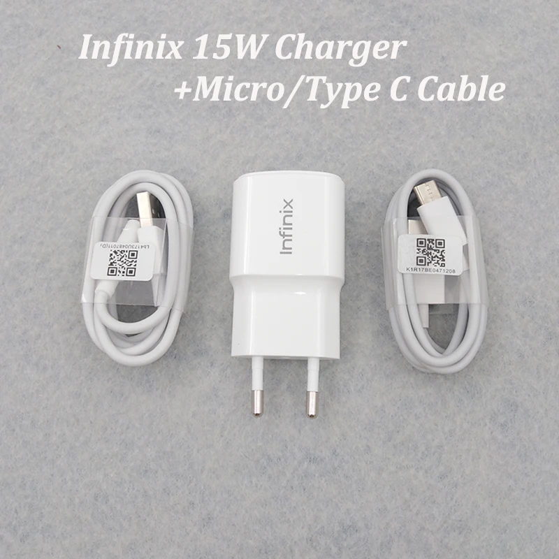 Original Infinix 12V1.3A Fast Charger EU Plug Adapter Micro USB Type C Cable For Note 10 Pro Hot 7 8 9 Lite Zero 8i | Мобильные