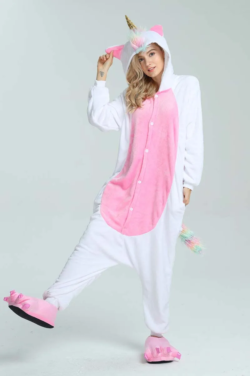 Женская пижама комбинезон с единорогом зимняя Фланелевая Пижама Kigurumi Nightie синяя