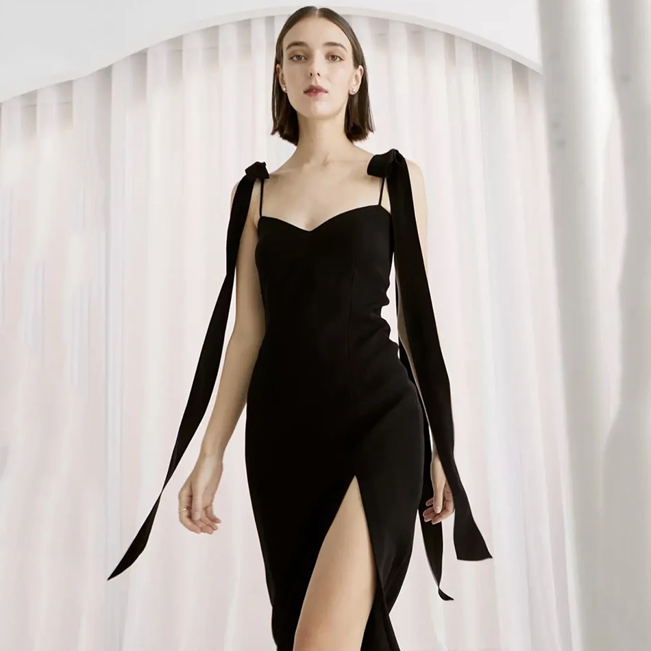 

Женское длинное Бандажное платье, черное элегантное облегающее платье без рукавов, с бантом, в стиле Звезд, для клуба и вечерние, для лета, 2021