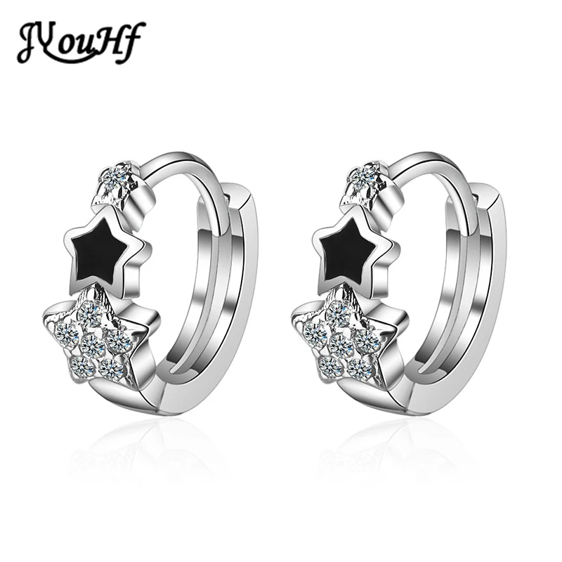 

JYouHF Fashion Star Hoop Earring Elegant White Gold Plated Black Glaze Cubic Zircon Earrings for Women Girls Jewelry 2020 New