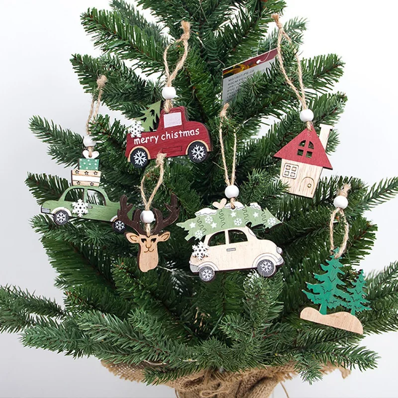 

New Year Natural Wood Christmas Tree Ornament Wooden Pendant Xmas Gift Christmas Decoration for Home