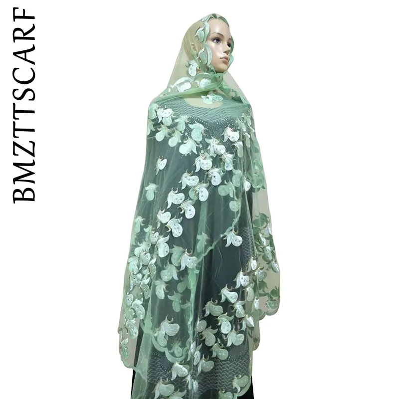 African Women Scarf Good Quality Plain Embroidery with Stones Soft Net Scarf for Headscarf Wraps Pashmina BM805
