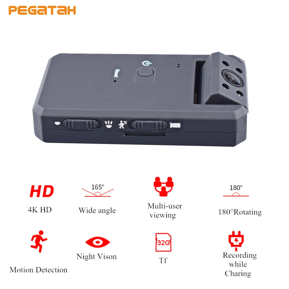 

HD1080P Mini Security Camera Infrared Night Vision Mini DV Camara with 180Degree Rotating Lens Motion Detection