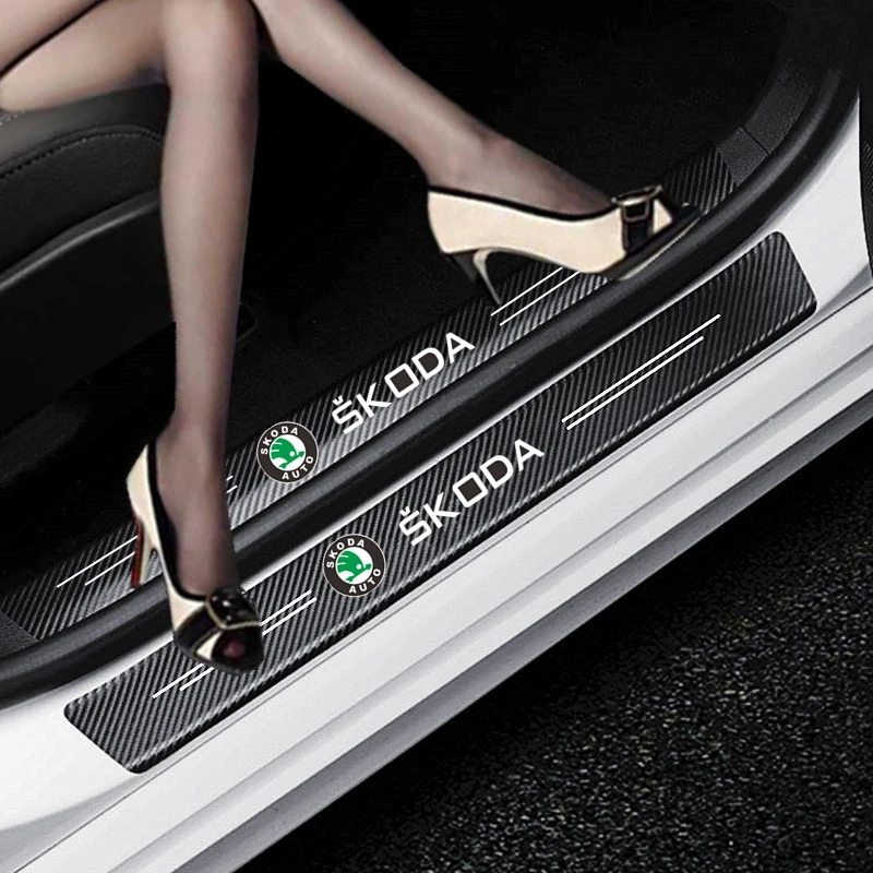 4 шт. наклейки из углеродного волокна на порог двери skoda octavia fabia rapid yeti superb a 5