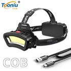 Мощный налобный фонарь COB с широким диапазоном освещения для охоты, супер яркий фонарь для рыбалки, кемпинга, перезаряжаемый налобный фонарь