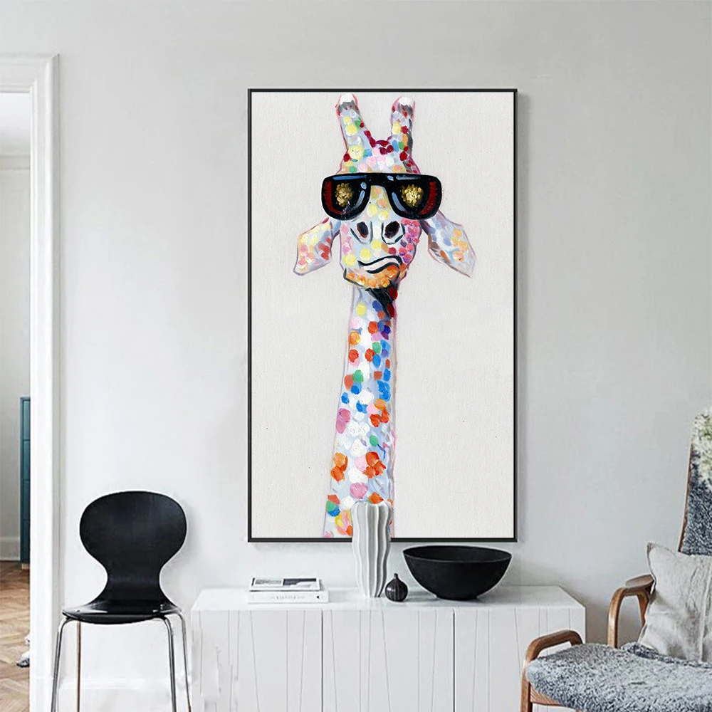 

QKART Wall Art Canvas Print Animal Picture Giraffe Family Painting For Living Room Home Decor No Frame