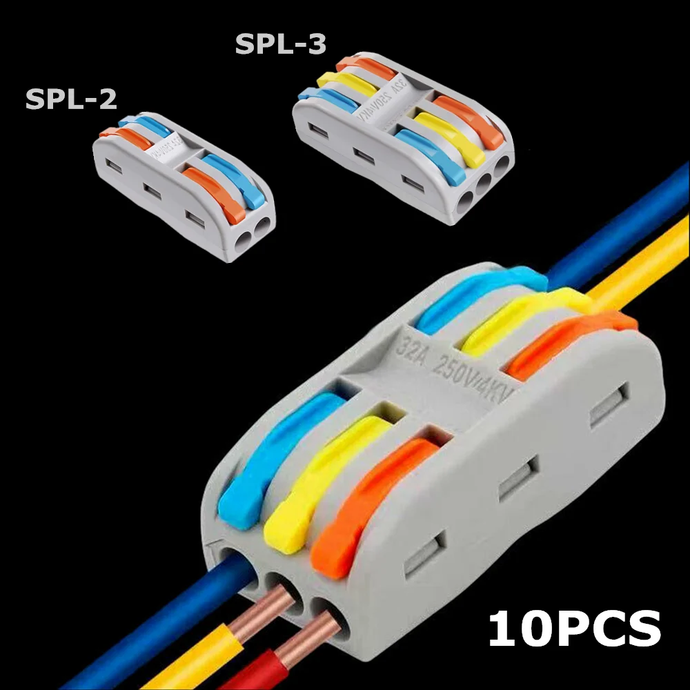 

10pcs Spl-2 Spl-3 Spl-4 Spl-5 Line Electrical Connectors Wire Block Clamp Terminal Cable New Mini Terminal Block Cable Splitter