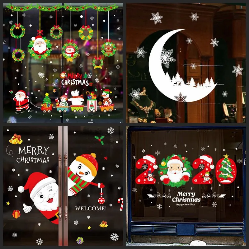 Рождественская декоративная настенная наклейка сделай сам с Новым годом витрина