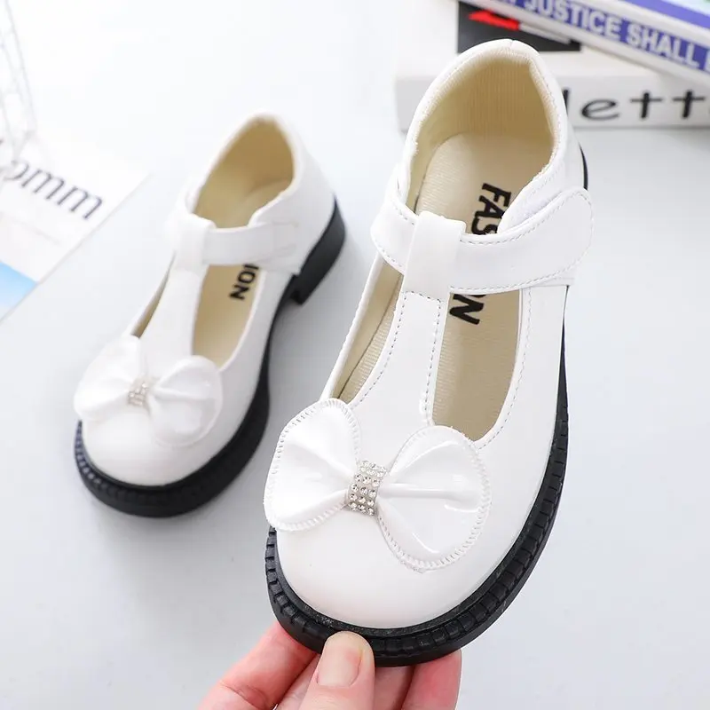 Zapatos planos de cuero para ni&ntilde;as, zapatillas peque&ntilde;as de piel con nudo de mariposa, suaves, para primavera y oto&ntilde;o-3