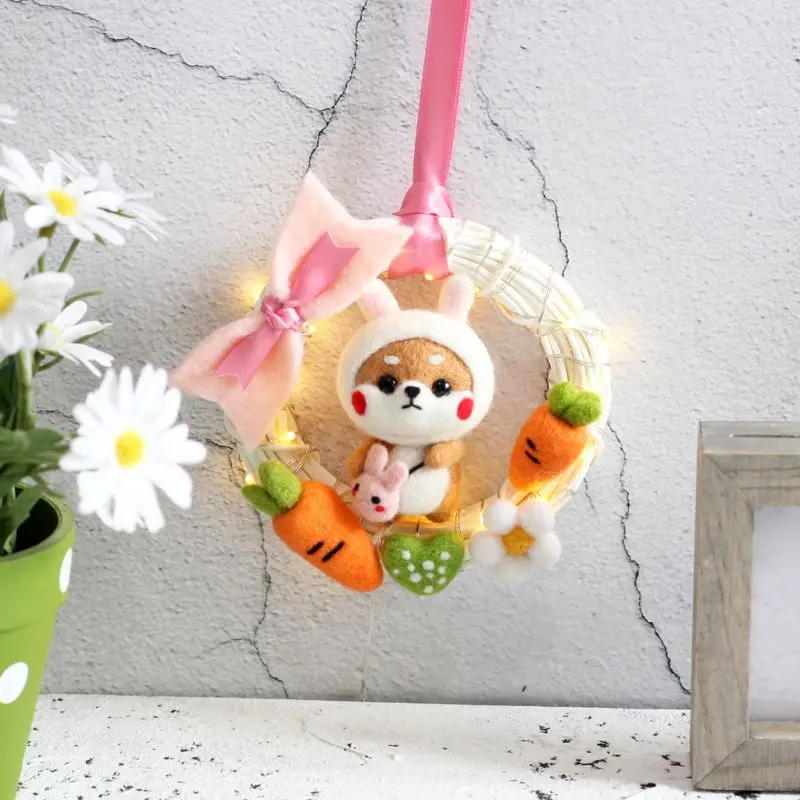 Кролик Кукла ротанга кольцо с светодиодный светильник DIY не готовая шерсть фетр тыкается ручной работы ремесло набор для пакет для игл посылка