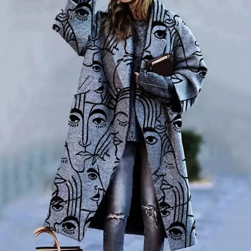 

Осенне-зимнее длинное Свободное пальто из смесовой шерсти с карманами и цветными блоками, Женский винтажный кардиган, топы, куртки
