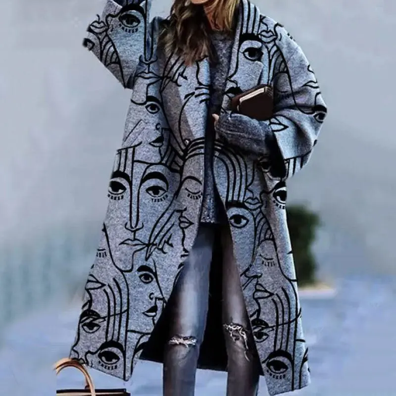

Autumn Winter Pocket Colorblock Plaid Outwear Loose Blend Wool Long Overcoat Women Vintage Cardigan Tops Jackets