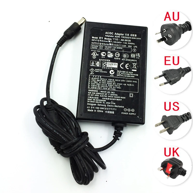 Б/у AD 3612S адаптер переменного тока Питание Зарядное устройство 12V 3A для samsung BX2035